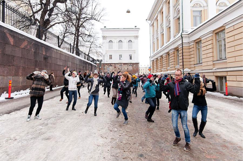 People dancing on Kirkkokatu in Helsinki